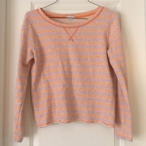 Light coral & purple striped crew neck sweater